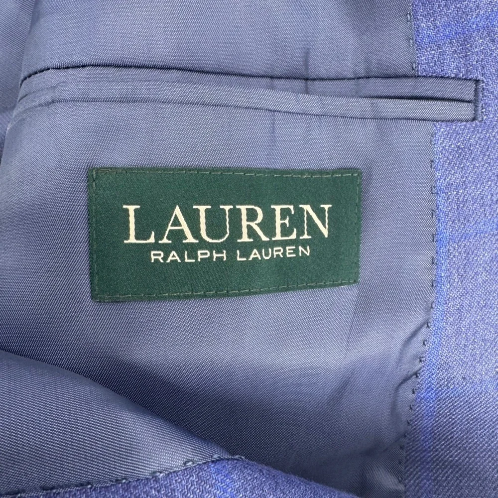 Lauren Ralph Lauren Mens 42L Blue Windowpane 100% Linen Sport Coat Blazer